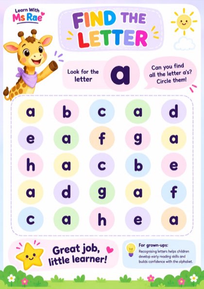 Letter recognition page preview